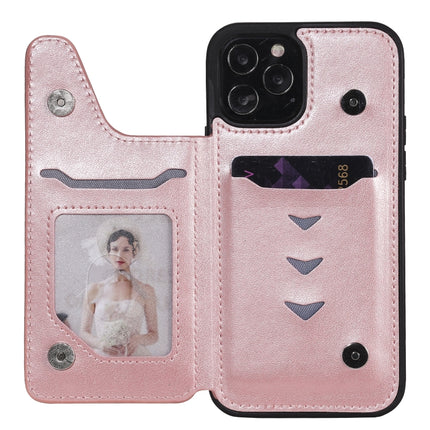 Six Cats Embossing Pattern Protective Case with Holder & Card Slots & Photo Frame For iPhone 12 / 12 Pro(Rose Gold)-garmade.com