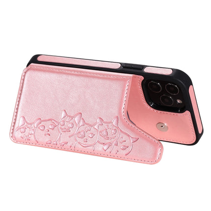 Six Cats Embossing Pattern Protective Case with Holder & Card Slots & Photo Frame For iPhone 12 / 12 Pro(Rose Gold)-garmade.com