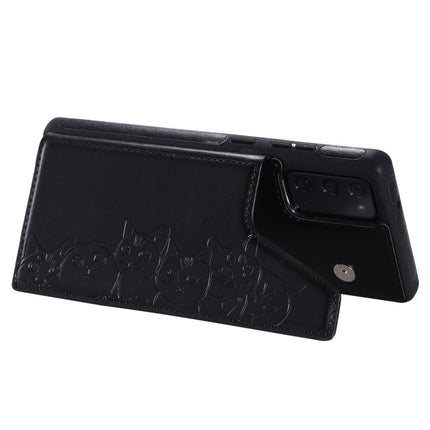 Six Cats Embossing Pattern Protective Case with Holder & Card Slots & Photo Frame For Samsung Galaxy Note20(Black)-garmade.com