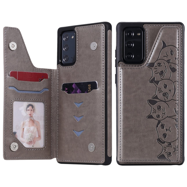 Six Cats Embossing Pattern Protective Case with Holder & Card Slots & Photo Frame For Samsung Galaxy Note20(Grey)-garmade.com