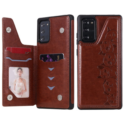 Six Cats Embossing Pattern Protective Case with Holder & Card Slots & Photo Frame For Samsung Galaxy Note20(Brown)-garmade.com