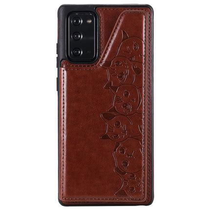 Six Cats Embossing Pattern Protective Case with Holder & Card Slots & Photo Frame For Samsung Galaxy Note20(Brown)-garmade.com