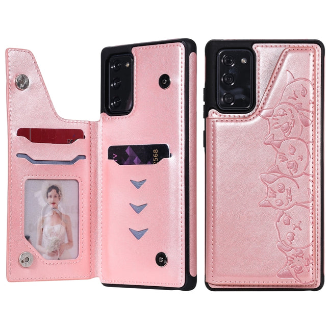 Six Cats Embossing Pattern Protective Case with Holder & Card Slots & Photo Frame For Samsung Galaxy Note20(Rose Gold)-garmade.com