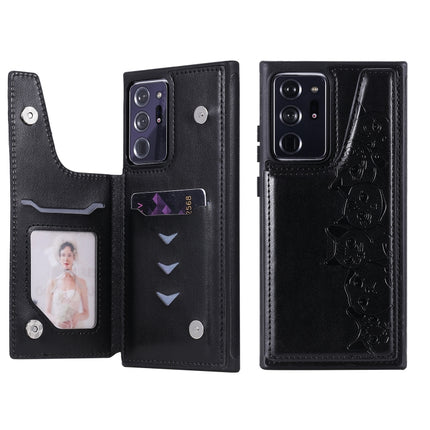 Six Cats Embossing Pattern Protective Case with Holder & Card Slots & Photo Frame For Samsung Galaxy Note20 Ultra(Black)-garmade.com