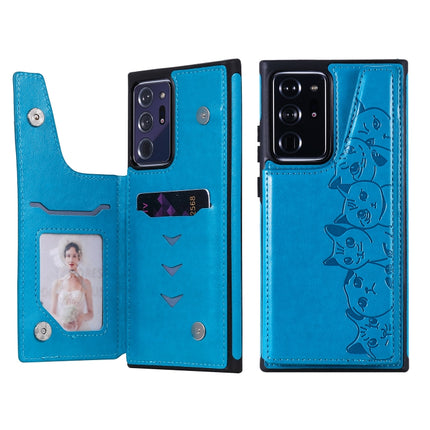 Six Cats Embossing Pattern Protective Case with Holder & Card Slots & Photo Frame For Samsung Galaxy Note20 Ultra(Blue)-garmade.com