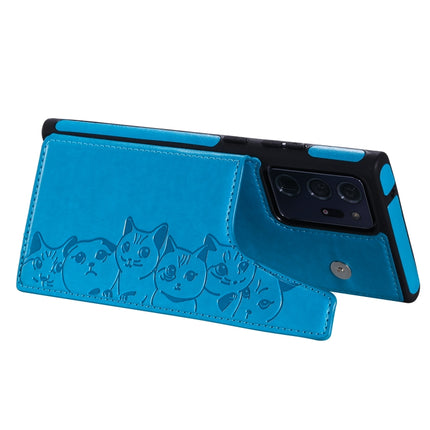 Six Cats Embossing Pattern Protective Case with Holder & Card Slots & Photo Frame For Samsung Galaxy Note20 Ultra(Blue)-garmade.com