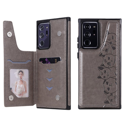 Six Cats Embossing Pattern Protective Case with Holder & Card Slots & Photo Frame For Samsung Galaxy Note20 Ultra(Grey)-garmade.com