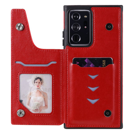 Six Cats Embossing Pattern Protective Case with Holder & Card Slots & Photo Frame For Samsung Galaxy Note20 Ultra(Red)-garmade.com