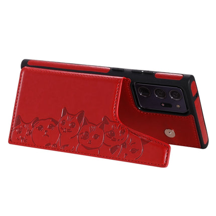 Six Cats Embossing Pattern Protective Case with Holder & Card Slots & Photo Frame For Samsung Galaxy Note20 Ultra(Red)-garmade.com