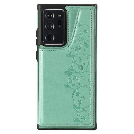 Six Cats Embossing Pattern Protective Case with Holder & Card Slots & Photo Frame For Samsung Galaxy Note20 Ultra(Green)-garmade.com
