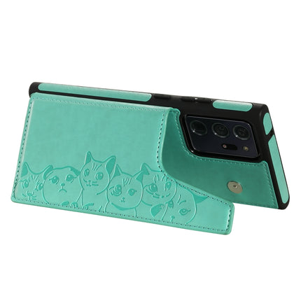 Six Cats Embossing Pattern Protective Case with Holder & Card Slots & Photo Frame For Samsung Galaxy Note20 Ultra(Green)-garmade.com