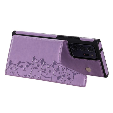 Six Cats Embossing Pattern Protective Case with Holder & Card Slots & Photo Frame For Samsung Galaxy Note20 Ultra(Purple)-garmade.com