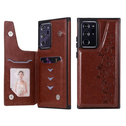 Six Cats Embossing Pattern Protective Case with Holder & Card Slots & Photo Frame For Samsung Galaxy Note20 Ultra(Brown)-garmade.com