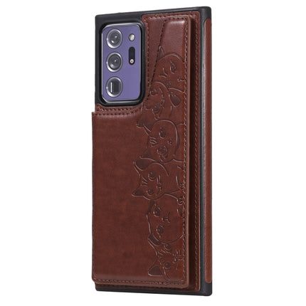Six Cats Embossing Pattern Protective Case with Holder & Card Slots & Photo Frame For Samsung Galaxy Note20 Ultra(Brown)-garmade.com