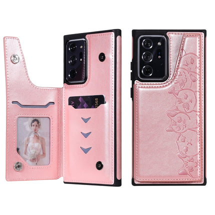 Six Cats Embossing Pattern Protective Case with Holder & Card Slots & Photo Frame For Samsung Galaxy Note20 Ultra(Rose Gold)-garmade.com
