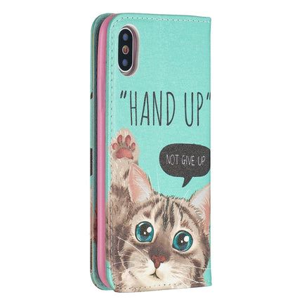 Colored Drawing Pattern Invisible Magnetic Horizontal Flip PU Leather Case with Holder & Card Slots & Wallet For iPhone X / XS(Cat)-garmade.com