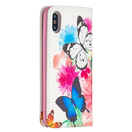 Colored Drawing Pattern Invisible Magnetic Horizontal Flip PU Leather Case with Holder & Card Slots & Wallet For iPhone X / XS(Two Butterflies)-garmade.com