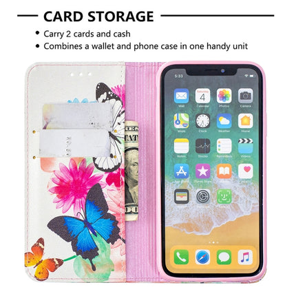 Colored Drawing Pattern Invisible Magnetic Horizontal Flip PU Leather Case with Holder & Card Slots & Wallet For iPhone X / XS(Two Butterflies)-garmade.com