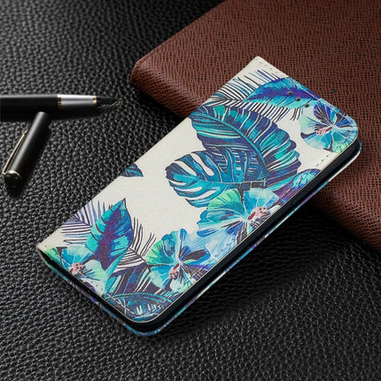 Colored Drawing Pattern Invisible Magnetic Horizontal Flip PU Leather Case with Holder & Card Slots & Wallet For iPhone X / XS(Blue Leaves)-garmade.com