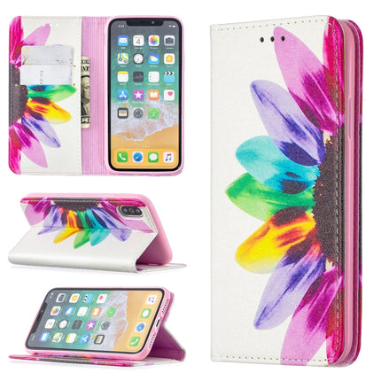 Colored Drawing Pattern Invisible Magnetic Horizontal Flip PU Leather Case with Holder & Card Slots & Wallet For iPhone X / XS(Sun Flower)-garmade.com