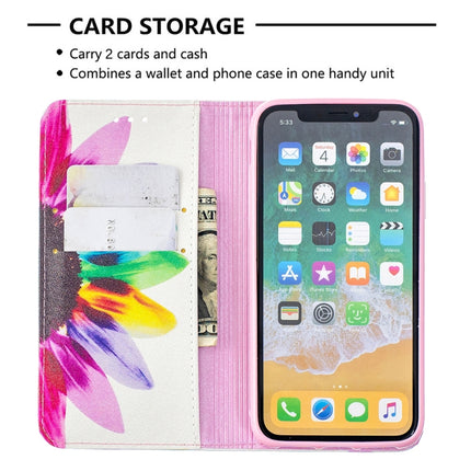 Colored Drawing Pattern Invisible Magnetic Horizontal Flip PU Leather Case with Holder & Card Slots & Wallet For iPhone X / XS(Sun Flower)-garmade.com
