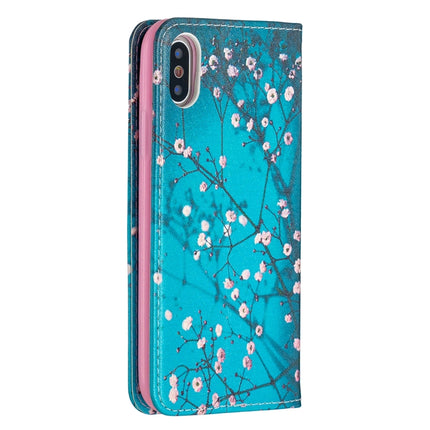 Colored Drawing Pattern Invisible Magnetic Horizontal Flip PU Leather Case with Holder & Card Slots & Wallet For iPhone X / XS(Plum Blossom)-garmade.com