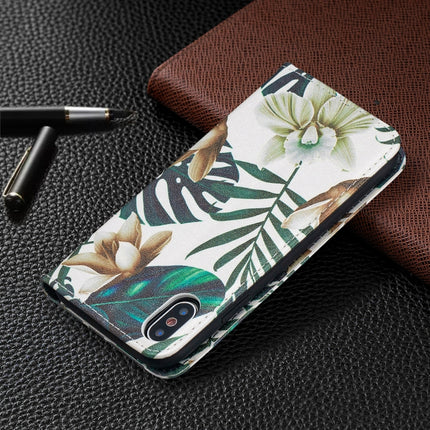 Colored Drawing Pattern Invisible Magnetic Horizontal Flip PU Leather Case with Holder & Card Slots & Wallet For iPhone X / XS(Red Leaves)-garmade.com