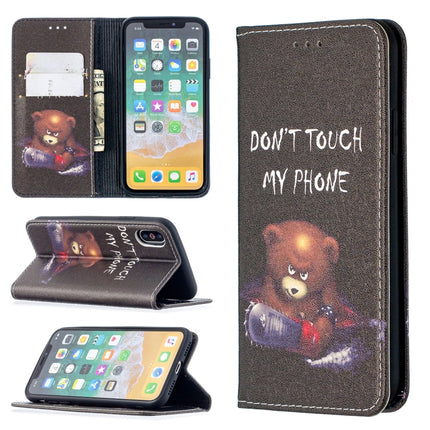 Colored Drawing Pattern Invisible Magnetic Horizontal Flip PU Leather Case with Holder & Card Slots & Wallet For iPhone X / XS(Bear)-garmade.com