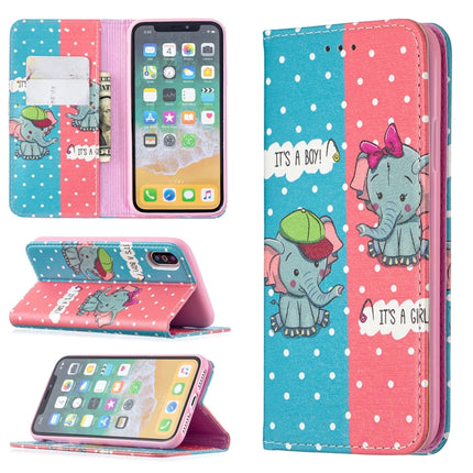 Colored Drawing Pattern Invisible Magnetic Horizontal Flip PU Leather Case with Holder & Card Slots & Wallet For iPhone X / XS(Elephant)-garmade.com