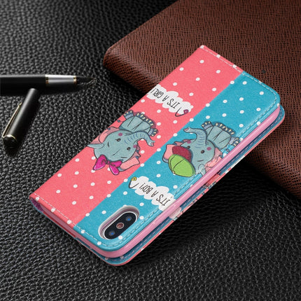 Colored Drawing Pattern Invisible Magnetic Horizontal Flip PU Leather Case with Holder & Card Slots & Wallet For iPhone X / XS(Elephant)-garmade.com