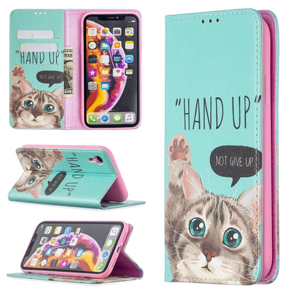 Colored Drawing Pattern Invisible Magnetic Horizontal Flip PU Leather Case with Holder & Card Slots & Wallet For iPhone XR(Cat)-garmade.com