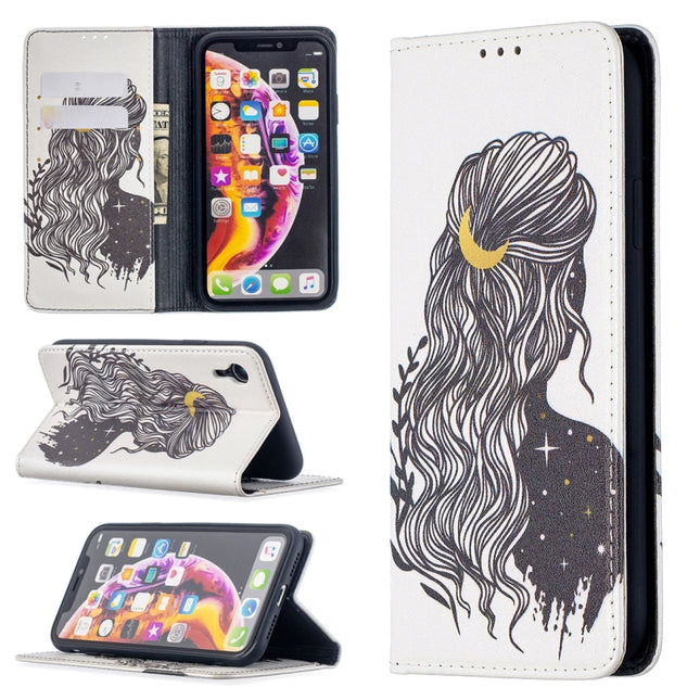 Colored Drawing Pattern Invisible Magnetic Horizontal Flip PU Leather Case with Holder & Card Slots & Wallet For iPhone XR(Girl)-garmade.com