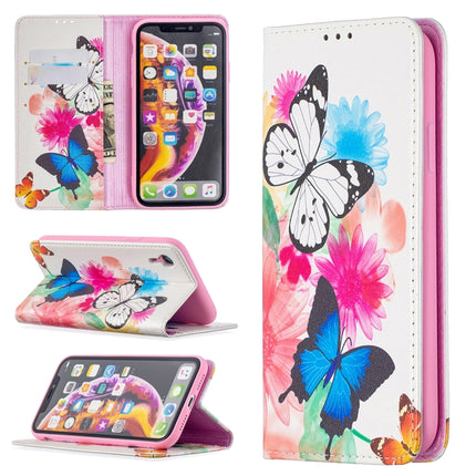 Colored Drawing Pattern Invisible Magnetic Horizontal Flip PU Leather Case with Holder & Card Slots & Wallet For iPhone XR(Two Butterflies)-garmade.com