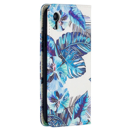 Colored Drawing Pattern Invisible Magnetic Horizontal Flip PU Leather Case with Holder & Card Slots & Wallet For iPhone XR(Blue Leaves)-garmade.com
