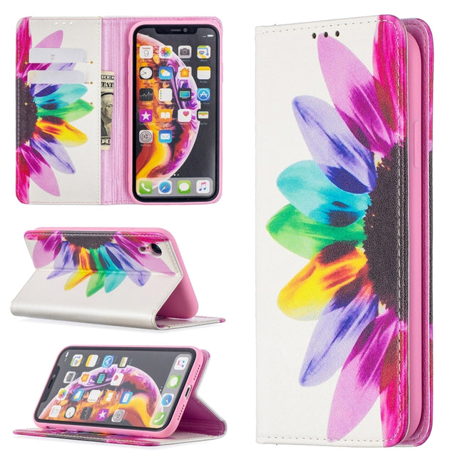 Colored Drawing Pattern Invisible Magnetic Horizontal Flip PU Leather Case with Holder & Card Slots & Wallet For iPhone XR(Sun Flower)-garmade.com