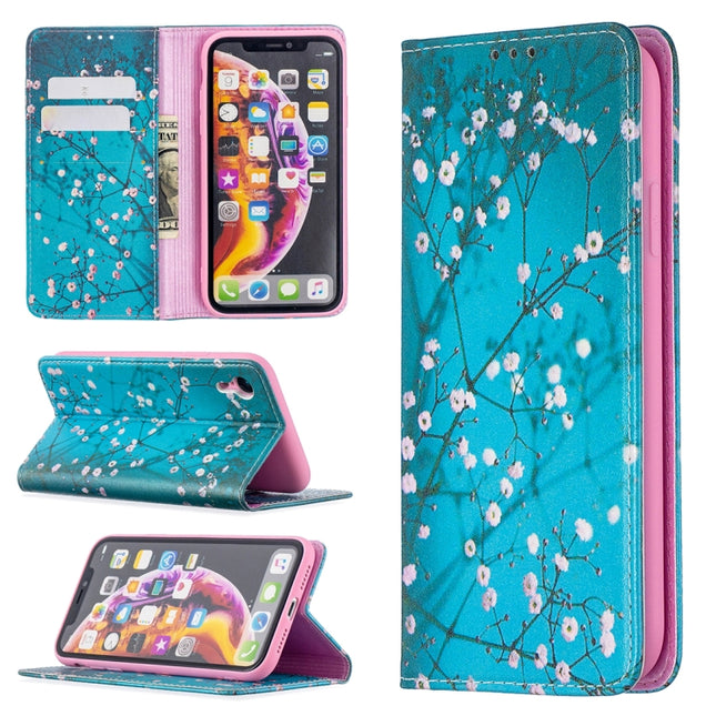 Colored Drawing Pattern Invisible Magnetic Horizontal Flip PU Leather Case with Holder & Card Slots & Wallet For iPhone XR(Plum Blossom)-garmade.com