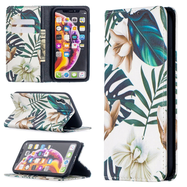 Colored Drawing Pattern Invisible Magnetic Horizontal Flip PU Leather Case with Holder & Card Slots & Wallet For iPhone XR(Red Leaves)-garmade.com