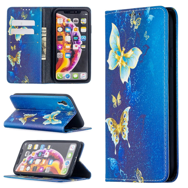 Colored Drawing Pattern Invisible Magnetic Horizontal Flip PU Leather Case with Holder & Card Slots & Wallet For iPhone XR(Gold Butterflies)-garmade.com