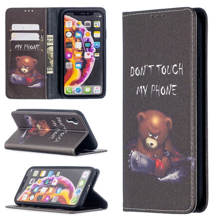 Colored Drawing Pattern Invisible Magnetic Horizontal Flip PU Leather Case with Holder & Card Slots & Wallet For iPhone XR(Bear)-garmade.com