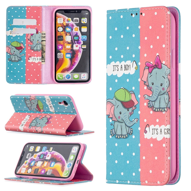 Colored Drawing Pattern Invisible Magnetic Horizontal Flip PU Leather Case with Holder & Card Slots & Wallet For iPhone XR(Elephant)-garmade.com