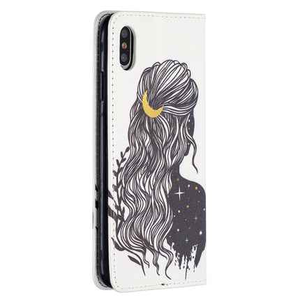 Colored Drawing Pattern Invisible Magnetic Horizontal Flip PU Leather Case with Holder & Card Slots & Wallet For iPhone XS Max(Girl)-garmade.com