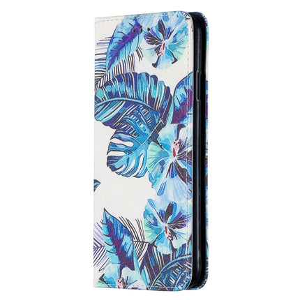 Colored Drawing Pattern Invisible Magnetic Horizontal Flip PU Leather Case with Holder & Card Slots & Wallet For iPhone XS Max(Blue Leaves)-garmade.com