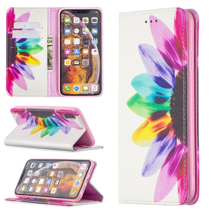Colored Drawing Pattern Invisible Magnetic Horizontal Flip PU Leather Case with Holder & Card Slots & Wallet For iPhone XS Max(Sun Flower)-garmade.com