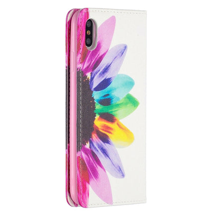 Colored Drawing Pattern Invisible Magnetic Horizontal Flip PU Leather Case with Holder & Card Slots & Wallet For iPhone XS Max(Sun Flower)-garmade.com