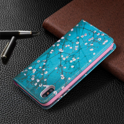 Colored Drawing Pattern Invisible Magnetic Horizontal Flip PU Leather Case with Holder & Card Slots & Wallet For iPhone XS Max(Plum Blossom)-garmade.com