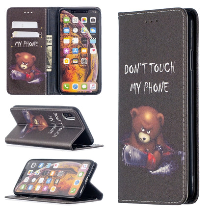 Colored Drawing Pattern Invisible Magnetic Horizontal Flip PU Leather Case with Holder & Card Slots & Wallet For iPhone XS Max(Bear)-garmade.com