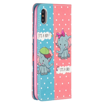 Colored Drawing Pattern Invisible Magnetic Horizontal Flip PU Leather Case with Holder & Card Slots & Wallet For iPhone XS Max(Elephant)-garmade.com