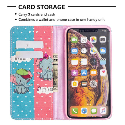 Colored Drawing Pattern Invisible Magnetic Horizontal Flip PU Leather Case with Holder & Card Slots & Wallet For iPhone XS Max(Elephant)-garmade.com
