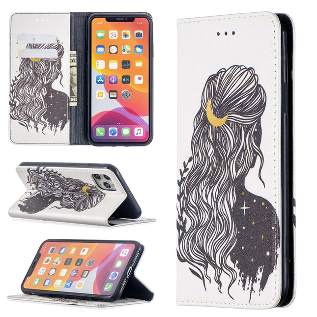 Colored Drawing Pattern Invisible Magnetic Horizontal Flip PU Leather Case with Holder & Card Slots & Wallet For iPhone 11 Pro(Girl)-garmade.com