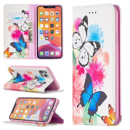 Colored Drawing Pattern Invisible Magnetic Horizontal Flip PU Leather Case with Holder & Card Slots & Wallet For iPhone 11 Pro(Two Butterflies)-garmade.com